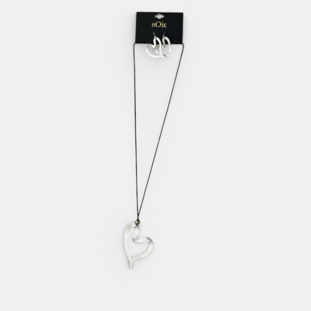 nOir Jewelry Silver Heart Pendant Necklace with Matching Heart Earrings